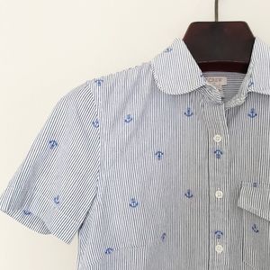 ◦ J. CREW ◦ Anchor striped pop over blouse ✨NWT✨